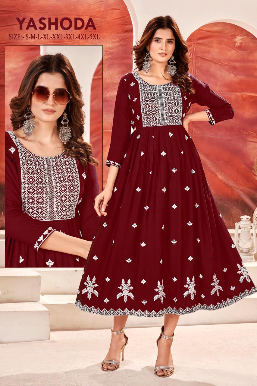 Yashoda Rayon Embroidery Anarkali Kurtis Wholesale Price In India